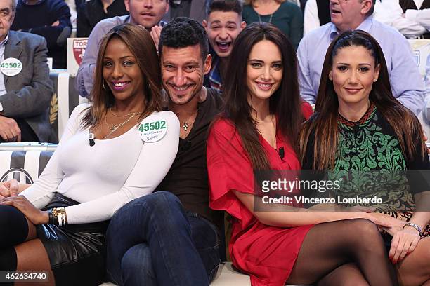 Ainett Stephens, Gigi Mastrangelo, Clizia Fornasier and Barbara Tabita attend the 'Quelli Che Il Calcio' TV Show on February 1, 2015 in Milan, Italy.