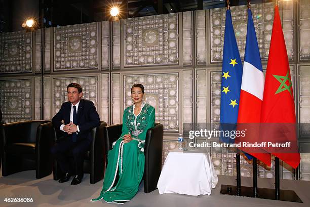 French Prime Minister Manuel Valls and HRH The Princess Lalla Meryem of Morocco who delivers the insignia of the Order of the Throne. Held at...