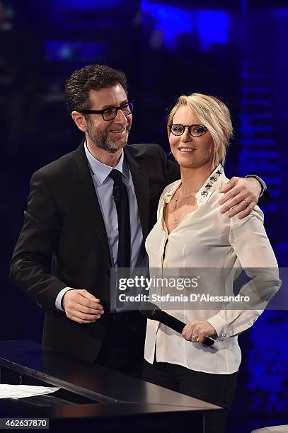 Fabio Fazio and Maria De Filippi attend ''Che Tempo Che Fa' TV Show on February 1, 2015 in Milan, Italy.