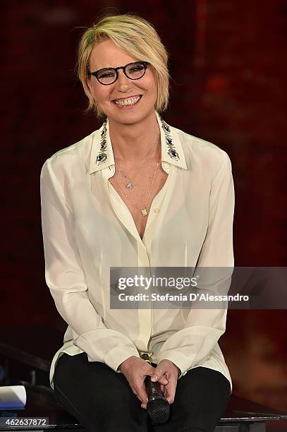 Maria De Filippi attends ''Che Tempo Che Fa' TV Show on February 1, 2015 in Milan, Italy.