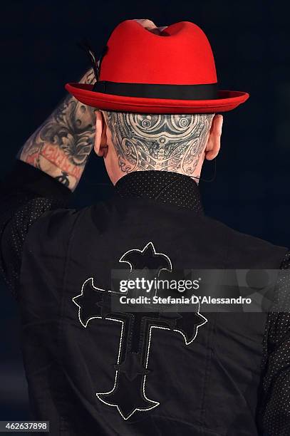 Singer J-Ax performs live at ''Che Tempo Che Fa' TV Show on February 1, 2015 in Milan, Italy.