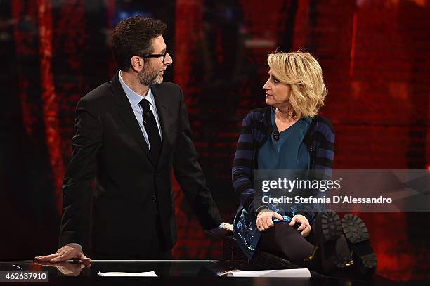 Fabio Fazio and Luciana Littizzetto attend ''Che Tempo Che Fa' TV Show on February 1, 2015 in Milan, Italy.