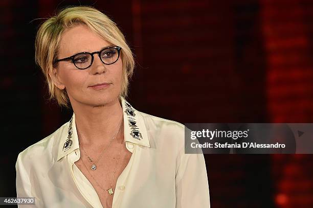 Maria De Filippi attends ''Che Tempo Che Fa' TV Show on February 1, 2015 in Milan, Italy.