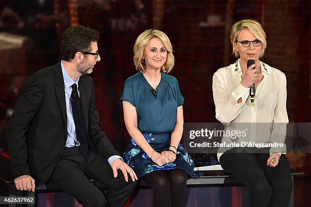 Fabio Fazio, Luciana Littizzetto and Maria De Filippi attend ''Che Tempo Che Fa' TV Show on February 1, 2015 in Milan, Italy.