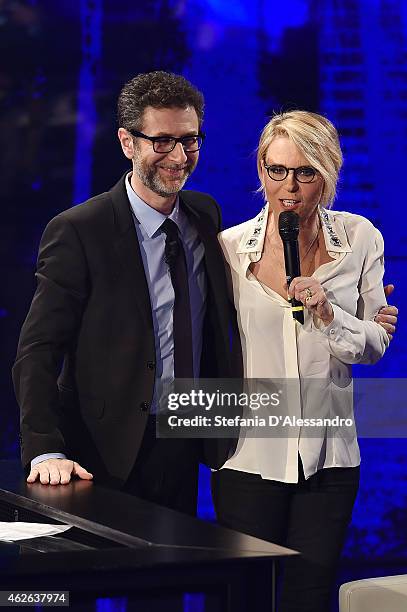 Fabio Fazio and Maria De Filippi attend ''Che Tempo Che Fa' TV Show on February 1, 2015 in Milan, Italy.