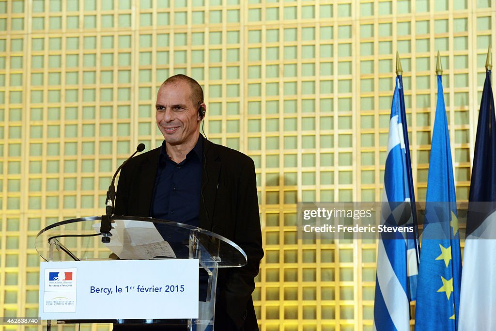 French Finance Minister Michel Sapin Meets Yanis Varoufakis, Greece's New Finance Minister In Paris