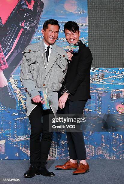 Actor Louis Koo and actor Gordon Lam Ka Tung attend Bak-Ming Wong and Herman Yau's film "An Inspector Calls" premiere press conference on February 1,...