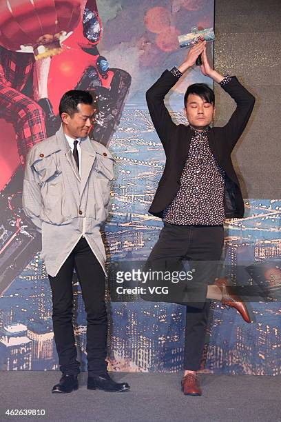 Actor Louis Koo and actor Gordon Lam Ka Tung attend Bak-Ming Wong and Herman Yau's film "An Inspector Calls" premiere press conference on February 1,...