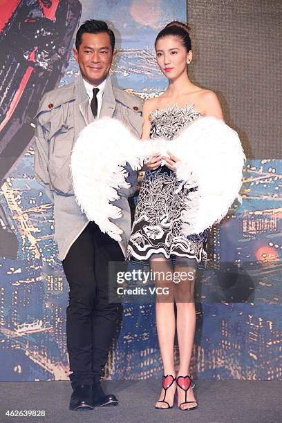 Actor Louis Koo and actress Karena Ng attend Bak-Ming Wong and Herman Yau's film "An Inspector Calls" premiere press conference on February 1, 2015...