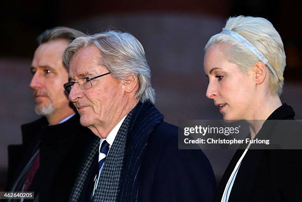 Coronation Street Star William Roache leaves Preston Crown Court with his children Linus Roache and daughter Verity Roache, after the first day of...