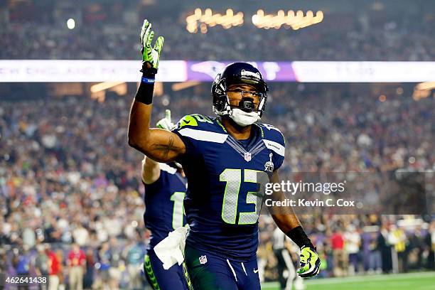 Chris Matthews of the Seattle Seahawks reacts in the third quarter against New England Patriots during Super Bowl XLIX at University of Phoenix...