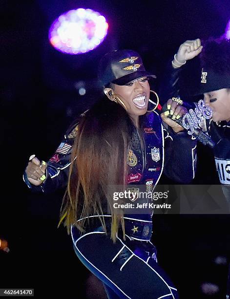 Recording artist Missy Elliott performs onstage during the Pepsi Super Bowl XLIX Halftime Show at University of Phoenix Stadium on February 1, 2015...