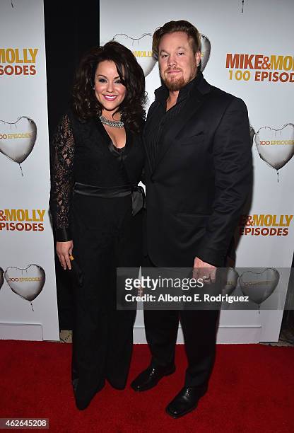 Actress Katy Mixon and Breaux Greer attend CBS's "Mike & Molly" 100th Episode celebration at Cicada on January 31, 2015 in Los Angeles, California.