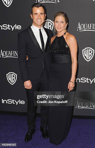 Actor Justin Theroux and actress Jennifer Aniston arrive at the 16th Annual Warner Bros. And InStyle Post-Golden Globe Party at The Beverly Hilton...