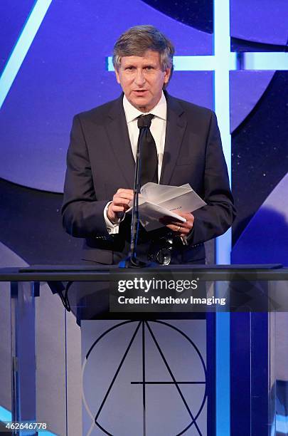 Presenter Rick Carter speaks onstage during the 19th Annual Art Directors Guild Excellence In Production Design Awards at The Beverly Hilton Hotel on...