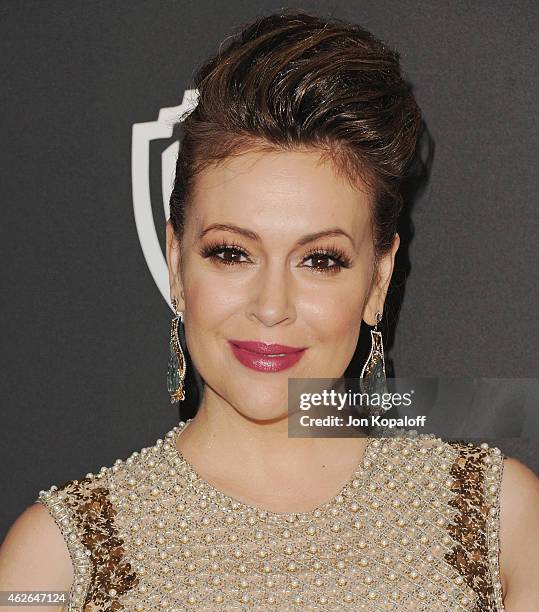 Actress Alyssa Milano arrives at the 16th Annual Warner Bros. And InStyle Post-Golden Globe Party at The Beverly Hilton Hotel on January 11, 2015 in...