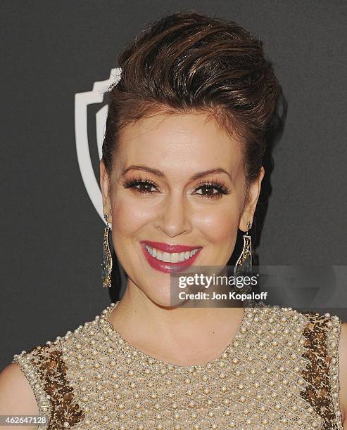 Actress Alyssa Milano arrives at the 16th Annual Warner Bros. And InStyle Post-Golden Globe Party at The Beverly Hilton Hotel on January 11, 2015 in...