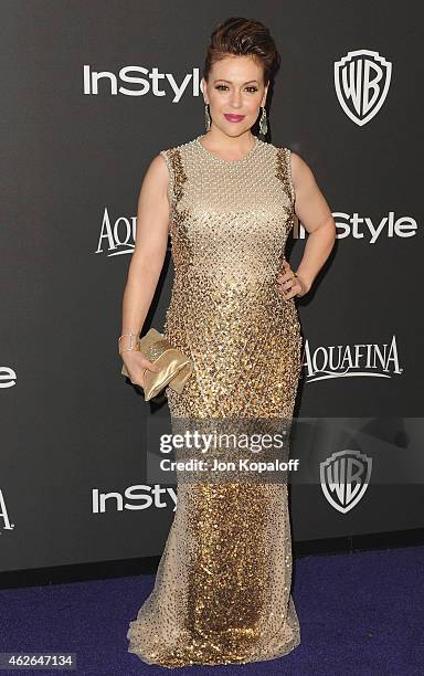 Actress Alyssa Milano arrives at the 16th Annual Warner Bros. And InStyle Post-Golden Globe Party at The Beverly Hilton Hotel on January 11, 2015 in...