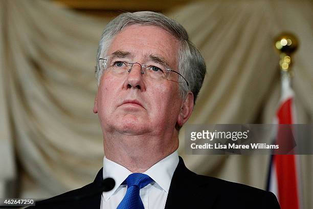 Secretary of State for Defence, Michael Fallon attends a press conference at Admiralty House on February 2, 2015 in Sydney, Australia. The UK...