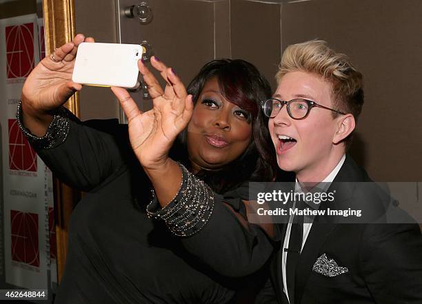 Presenters Loni Love and Tyler Oakley attend the 19th Annual Art Directors Guild Excellence In Production Design Awards at The Beverly Hilton Hotel...