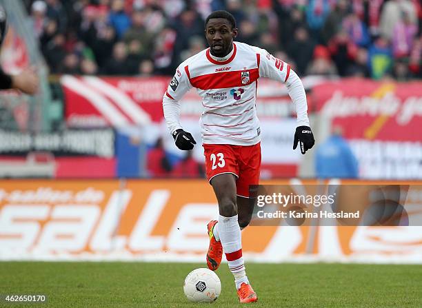 Steve Gohouri of Erfurt during the 3.Liga match between FC Rot Weiss Erfurt and FC Energie Cottbus at Steigerwaldstadion on January 31, 2015 in...