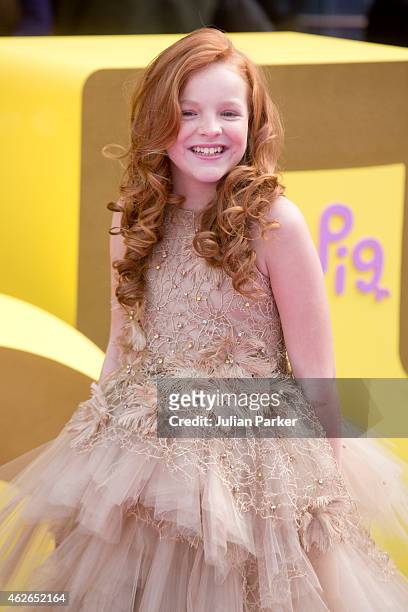 Harley Bird attends the UK premiere of 'Peppa Pig: The Golden Boots' at Odeon Leicester Square, on February 1, 2015 in London, England.