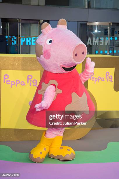 Peppa Pig attends the UK premiere of 'Peppa Pig: The Golden Boots' at Odeon Leicester Square. On February 1, 2015 in London, England.