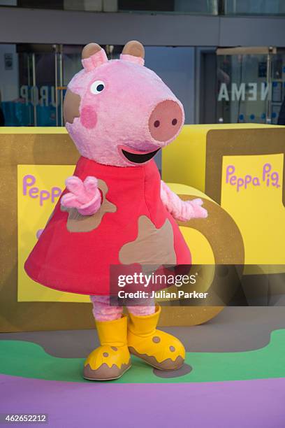 Peppa Pig attends the UK premiere of 'Peppa Pig: The Golden Boots' at Odeon Leicester Square. On February 1, 2015 in London, England.