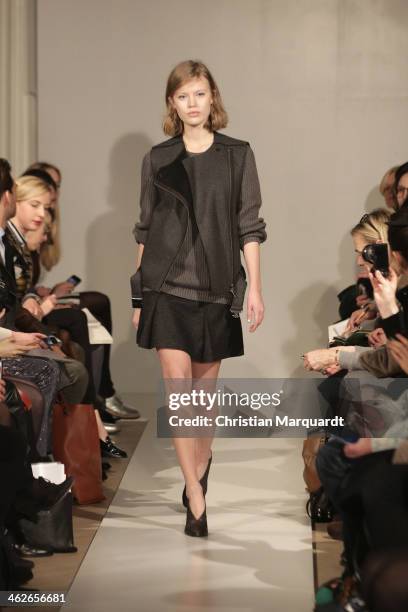Model walks the runway at the Filippa K. Show during Mercedes-Benz Fashion Week Autumn/Winter 2014/15 at Filippa K. Flagship store on January 14,...