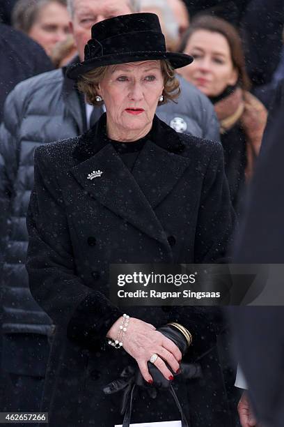 Queen Sonja of Norway attends the Funeral Service of Mr Johan Martin Ferner on February 2, 2015 in Oslo, Norway.