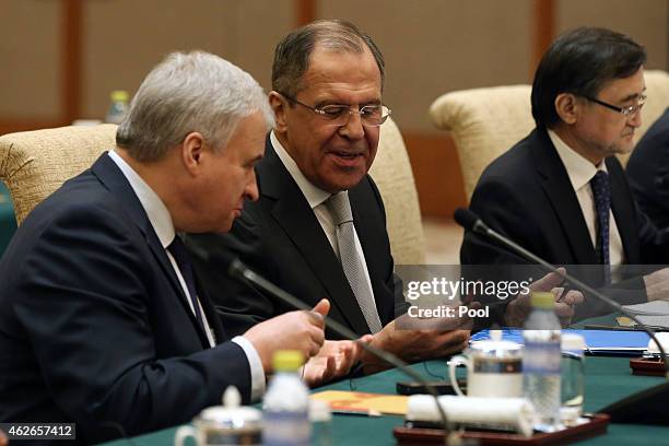 Russian Foreign Minister Sergei Lavrov attends the thirteenth meeting of the Foreign Ministers of the China, Russia and India at Diaoyutai State...