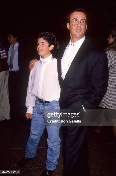 Actor Sylvester Stallone and son Sage Stallone attend the "Rocky V" West Hollywood Premiere on November 30, 1990 at the DGA Theatre in West...