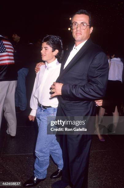 Actor Sylvester Stallone and son Sage Stallone attend the "Rocky V" West Hollywood Premiere on November 30, 1990 at the DGA Theatre in West...