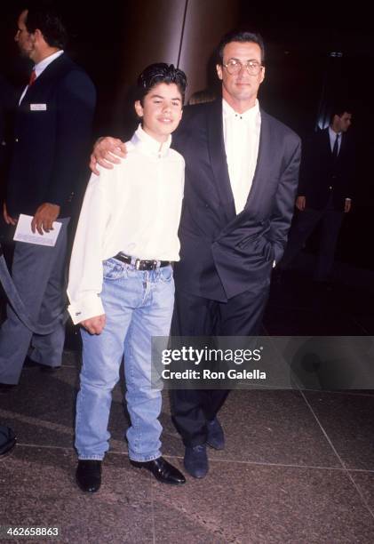 Actor Sylvester Stallone and son Sage Stallone attend the "Rocky V" West Hollywood Premiere on November 30, 1990 at the DGA Theatre in West...