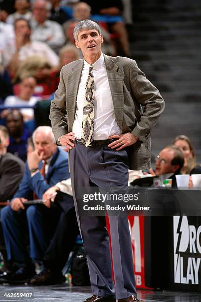 Vancouver Grizzlies head coach Brian Winters looks on against the Sacramento Kings during a game played on December 18, 1995 at Arco Arena in...