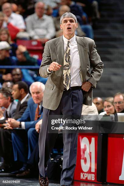 Vancouver Grizzlies head coach Brian Winters looks on against the Sacramento Kings during a game played on December 18, 1995 at Arco Arena in...