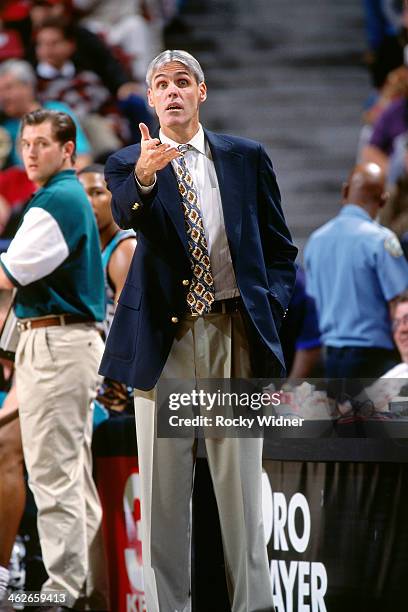 Vancouver Grizzlies head coach Brian Winters looks on against the Sacramento Kings during a game played on December 18, 1995 at Arco Arena in...