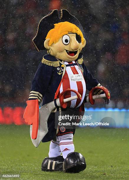 Sheffield Utd mascot Captain Blade looks on prior to the Capital One Cup Semi-Final Second Leg match between Sheffield United and Tottenham Hotspur...