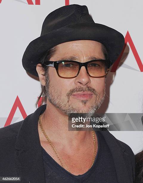 Actor Brad Pitt arrives at the 15th Annual AFI Awards at Four Seasons Hotel Los Angeles at Beverly Hills on January 9, 2015 in Beverly Hills,...