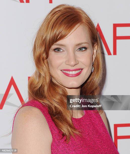 Actress Jessica Chastain arrives at the 15th Annual AFI Awards at Four Seasons Hotel Los Angeles at Beverly Hills on January 9, 2015 in Beverly...