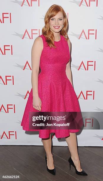 Actress Jessica Chastain arrives at the 15th Annual AFI Awards at Four Seasons Hotel Los Angeles at Beverly Hills on January 9, 2015 in Beverly...