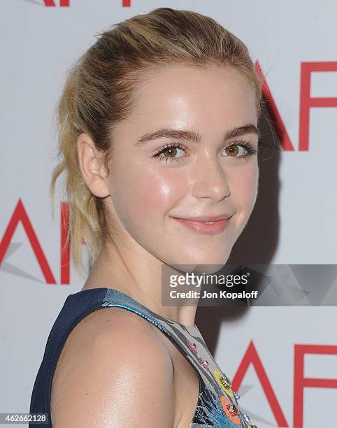 Actress Kiernan Shipka arrives at the 15th Annual AFI Awards at Four Seasons Hotel Los Angeles at Beverly Hills on January 9, 2015 in Beverly Hills,...