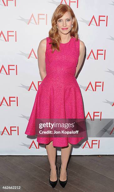 Actress Jessica Chastain arrives at the 15th Annual AFI Awards at Four Seasons Hotel Los Angeles at Beverly Hills on January 9, 2015 in Beverly...