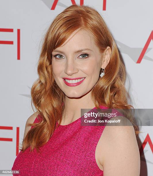 Actress Jessica Chastain arrives at the 15th Annual AFI Awards at Four Seasons Hotel Los Angeles at Beverly Hills on January 9, 2015 in Beverly...