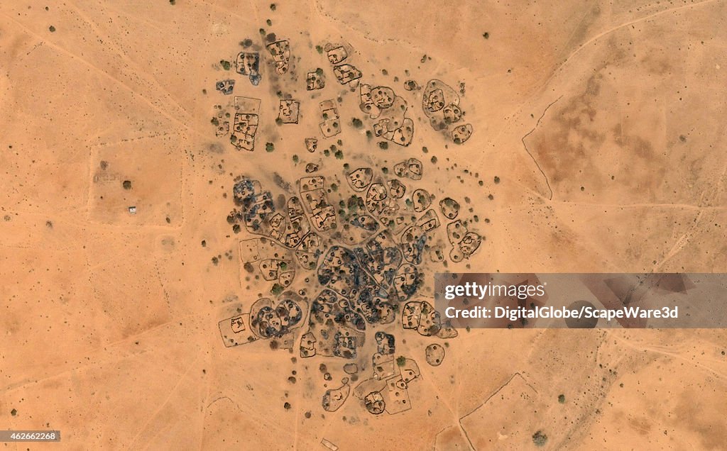 This is a DigitalGlobe image of Hermeda Village in Darfur after it was burned and attacked.