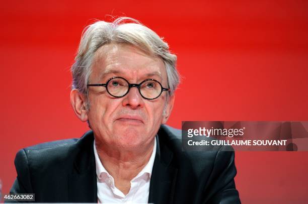 Jean-Claude Mailly, general secretary of the Force Ouvriere labour union, attends the FO national rally on February 2, 2015 in Tours, central France....