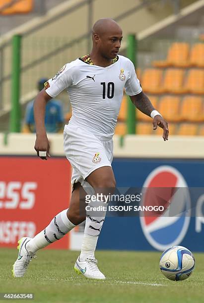 Ghana's midfielder Andre Ayew controls the ball during the 2015 African Cup of Nations quarter final football match between Ivory Coast and Algeria...