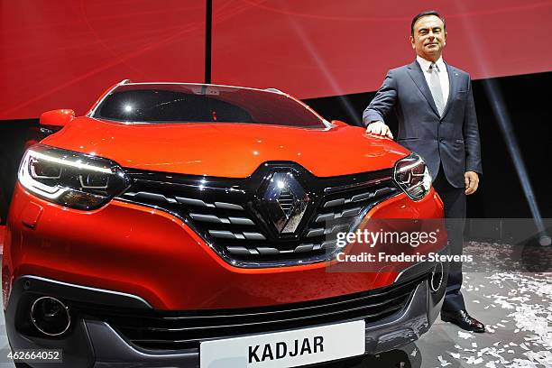 Chief Executive Officer of Renault SA Carlos Ghosn presents their new car "Kadjar" at La Cite du Cinema on February 2, 2015 in Saint-Denis, France....