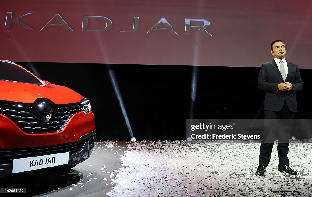 French Renault Chairman Carlos Ghosn Presents New Renault Car In Saint Denis