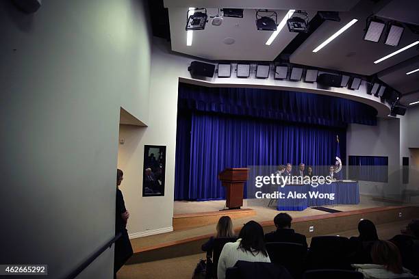 Director of the White House Office of Management and Budget Shaun Donovan speaks on the FY2016 budget request as White House Press Secretary Josh...